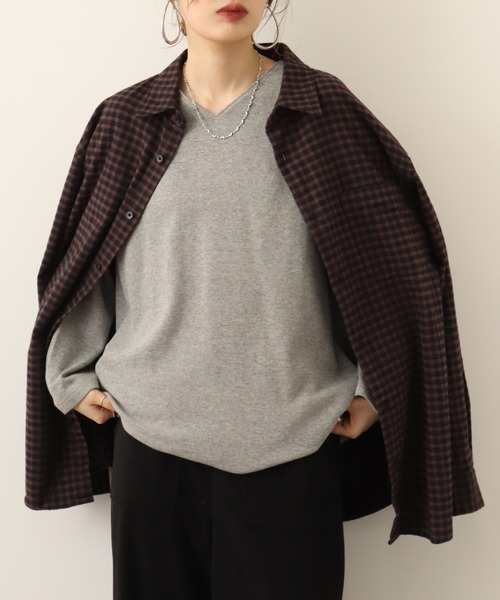 atONE(アットワン)の「atONE ワッフルロングスリーブプルオーバー(Tシャツ/カットソー・レディース・ブラック/杢グレー/カーキ/パープル/オレンジ/ホワイト/ネイビー・M~L/4L~5L/LL~3L)」の19枚目の写真