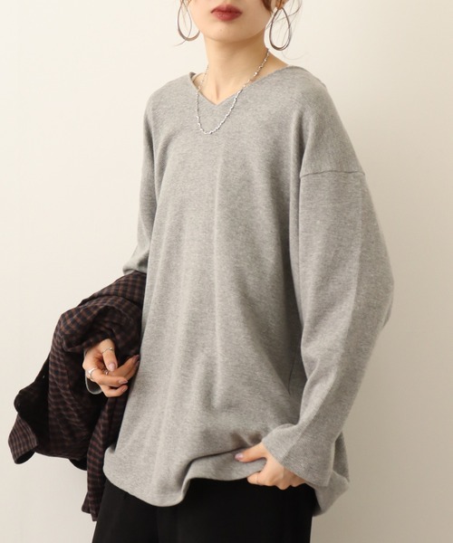 atONE(アットワン)の「atONE ワッフルロングスリーブプルオーバー(Tシャツ/カットソー・レディース・ブラック/杢グレー/カーキ/パープル/オレンジ/ホワイト/ネイビー・M~L/4L~5L/LL~3L)」の22枚目の写真
