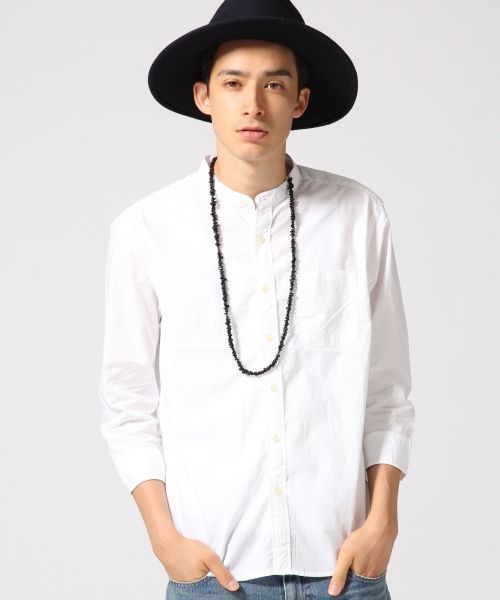 RAGEBLUE（レイジブルー）の「タイプライターバンドカラーシャツ7分袖/567882（シャツ/ブラウス・メンズ・オリーブ/キャメル/ホワイト/ダークグリーン・MEDIUM/LARGE）」の2枚目の写真