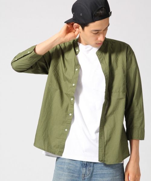 RAGEBLUE（レイジブルー）の「タイプライターバンドカラーシャツ7分袖/567882（シャツ/ブラウス・メンズ・オリーブ/キャメル/ホワイト/ダークグリーン・MEDIUM/LARGE）」の4枚目の写真