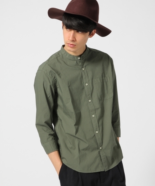 RAGEBLUE（レイジブルー）の「タイプライターバンドカラーシャツ7分袖/567882（シャツ/ブラウス・メンズ・オリーブ/キャメル/ホワイト/ダークグリーン・MEDIUM/LARGE）」の3枚目の写真