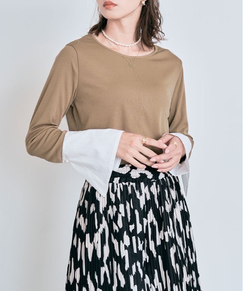 kirakiraShop(キラキラショップ)の「ベルカフス リブ トップス(Tシャツ/カットソー・レディース・ベージュ/オフホワイト/ブラック・M/L)」の11枚目の写真