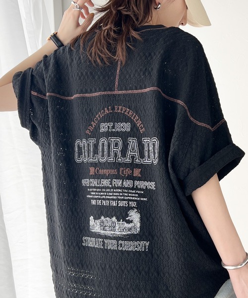 classicalelf(クラシカルエルフ)の「程よい透け感でこなれカジュアル。バックプリント配色レースプルオーバー(Tシャツ/カットソー・レディース・チャコール/アイボリー・LARGE/MEDIUM/SMALL/X-LARGE)」の2枚目の写真