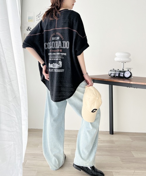 classicalelf(クラシカルエルフ)の「程よい透け感でこなれカジュアル。バックプリント配色レースプルオーバー(Tシャツ/カットソー・レディース・チャコール/アイボリー・LARGE/MEDIUM/SMALL/X-LARGE)」の9枚目の写真