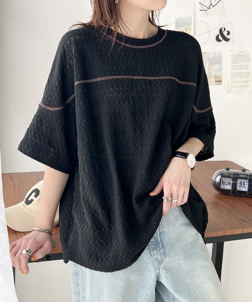 classicalelf(クラシカルエルフ)の「程よい透け感でこなれカジュアル。バックプリント配色レースプルオーバー(Tシャツ/カットソー・レディース・チャコール/アイボリー・LARGE/MEDIUM/SMALL/X-LARGE)」の8枚目の写真