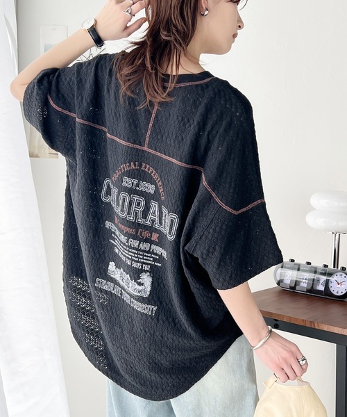 classicalelf(クラシカルエルフ)の「程よい透け感でこなれカジュアル。バックプリント配色レースプルオーバー(Tシャツ/カットソー・レディース・チャコール/アイボリー・LARGE/MEDIUM/SMALL/X-LARGE)」の7枚目の写真