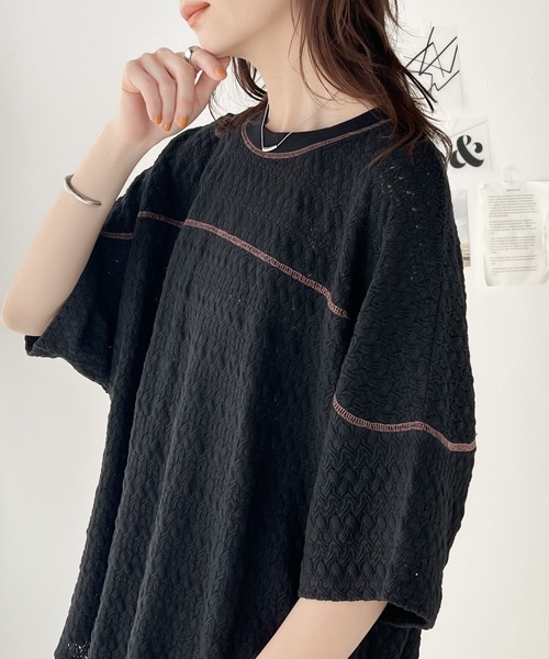 classicalelf(クラシカルエルフ)の「程よい透け感でこなれカジュアル。バックプリント配色レースプルオーバー(Tシャツ/カットソー・レディース・チャコール/アイボリー・LARGE/MEDIUM/SMALL/X-LARGE)」の10枚目の写真