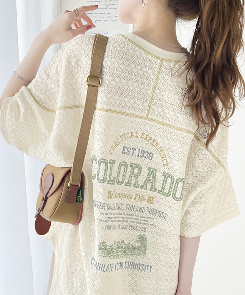 classicalelf(クラシカルエルフ)の「程よい透け感でこなれカジュアル。バックプリント配色レースプルオーバー(Tシャツ/カットソー・レディース・チャコール/アイボリー・LARGE/MEDIUM/SMALL/X-LARGE)」の3枚目の写真