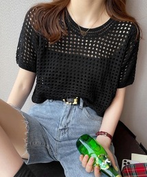 メッシュサマーニット レディース半袖 夏服半袖