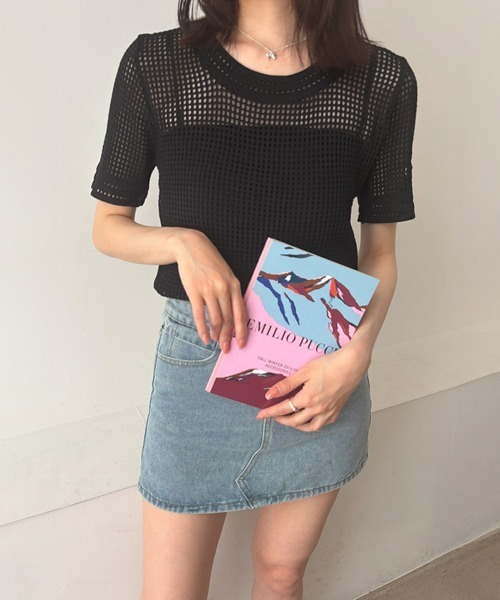セール】メッシュサマーニット レディース半袖 夏服（Tシャツ