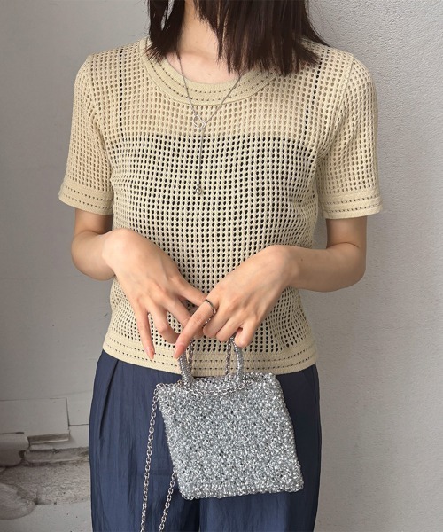 Miniministore(ミニミニストア)の「メッシュサマーニット レディース半袖 夏服半袖(Tシャツ/カットソー・レディース・ホワイト/ベージュ/ブラック・FREE)」の10枚目の写真