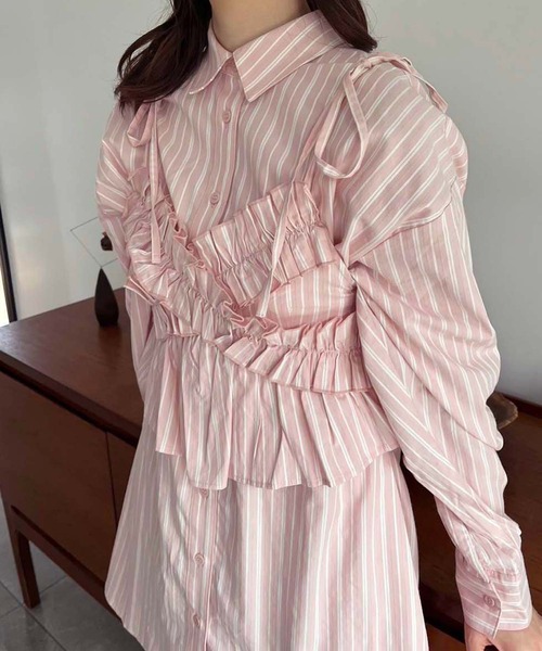 one after another NICE CLAUP（ワンアフターアナザーナイスクラップ）の「ビスチェセット/マルチウェイロングシャツ（シャツ/ブラウス・レディース・オフホワイト/グレー/ピンク・FREE）」の18枚目の写真