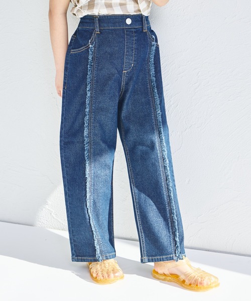 フリンジツーボタンブーツカットデニムパンツ ツーボタンハイウエストブーツカットデニムパンツ