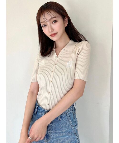 RESEXXY(リゼクシー)の「ロゴ刺繍ポロニットトップス(ニット/セーター・レディース・ピンク/ブルー/ブラック/アイボリー・FREE)」の12枚目の写真