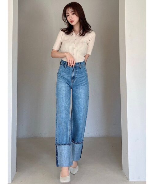 RESEXXY(リゼクシー)の「ロゴ刺繍ポロニットトップス(ニット/セーター・レディース・ピンク/ブルー/ブラック/アイボリー・FREE)」の14枚目の写真