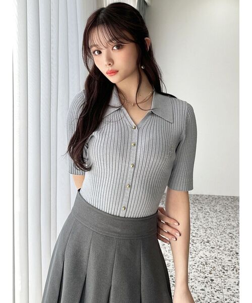 RESEXXY(リゼクシー)の「ロゴ刺繍ポロニットトップス(ニット/セーター・レディース・ピンク/ブルー/ブラック/アイボリー・FREE)」の18枚目の写真