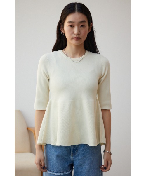 AZUL by moussy(アズールバイマウジー)の「ペプラム5分袖ニットトップス(ニット/セーター・レディース・アイボリー/ブラック/グリーン系その他・FREE)」の7枚目の写真