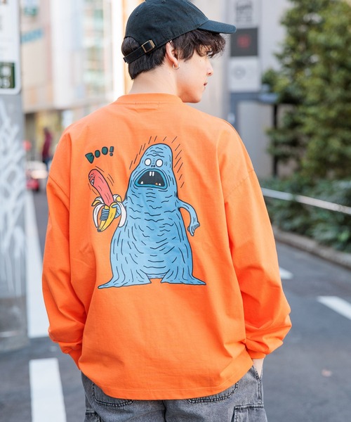 RAGEBLUE（レイジブルー）の「【toothblue/トゥースブルー】イラストレーターコラボ/ルーズロンT（Tシャツ/カットソー・メンズ・ブラック/イエロー/オレンジ/ホワイト・LARGE/MEDIUM）」の10枚目の写真