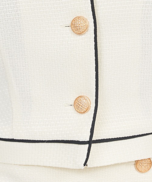 ROYAL PARTY(ロイヤルパーティー)の「配色パイピングコンパクトジャケット(ノーカラージャケット・レディース・ブラック/オフホワイト/ピンク・FREE)」の7枚目の写真