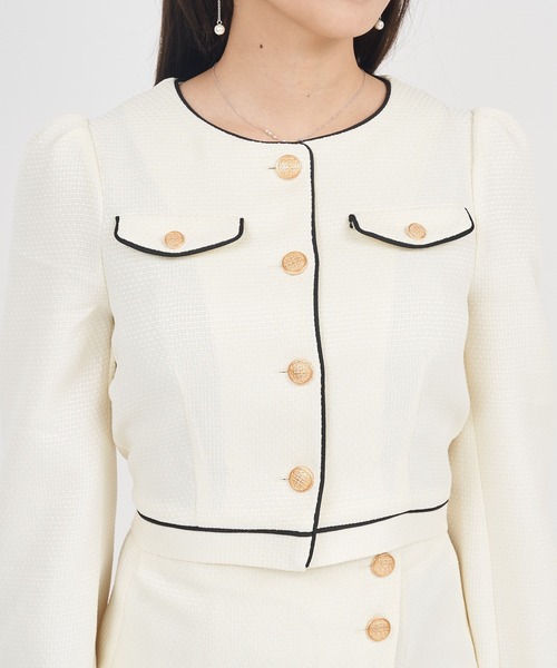 ROYAL PARTY(ロイヤルパーティー)の「配色パイピングコンパクトジャケット(ノーカラージャケット・レディース・ブラック/オフホワイト/ピンク・FREE)」の16枚目の写真