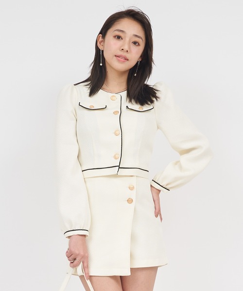 ROYAL PARTY(ロイヤルパーティー)の「配色パイピングコンパクトジャケット(ノーカラージャケット・レディース・ブラック/オフホワイト/ピンク・FREE)」の10枚目の写真