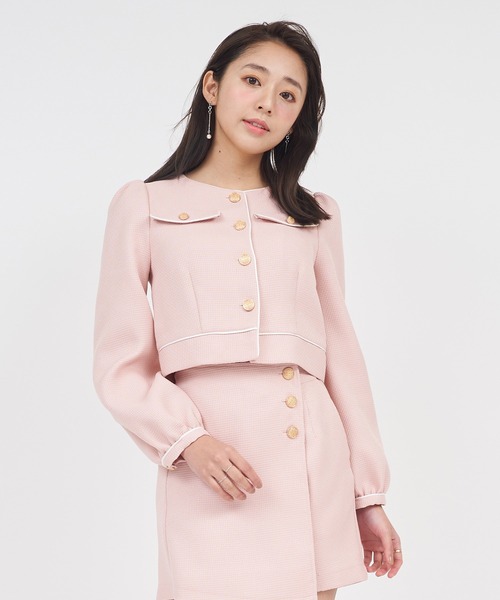 ROYAL PARTY(ロイヤルパーティー)の「配色パイピングコンパクトジャケット(ノーカラージャケット・レディース・ブラック/オフホワイト/ピンク・FREE)」の12枚目の写真