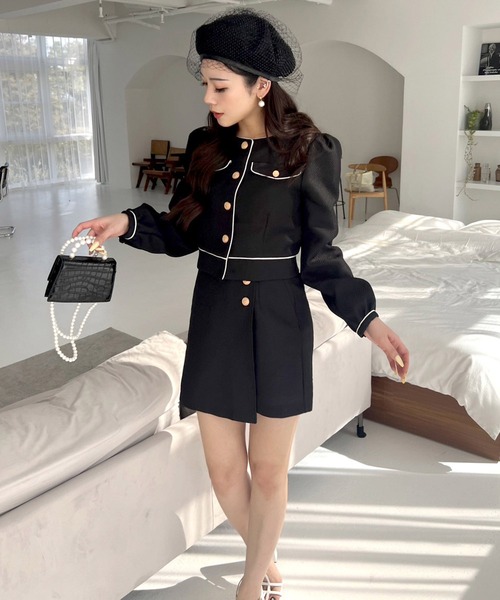 ROYAL PARTY(ロイヤルパーティー)の「配色パイピングコンパクトジャケット(ノーカラージャケット・レディース・ブラック/オフホワイト/ピンク・FREE)」の22枚目の写真