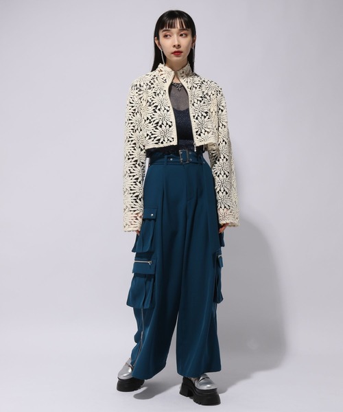 HARE（ハレ）の「レースZIPショートカーディガン(HARE)（カーディガン/ボレロ・レディース・アイボリー/ブラック・FREE）」の4枚目の写真