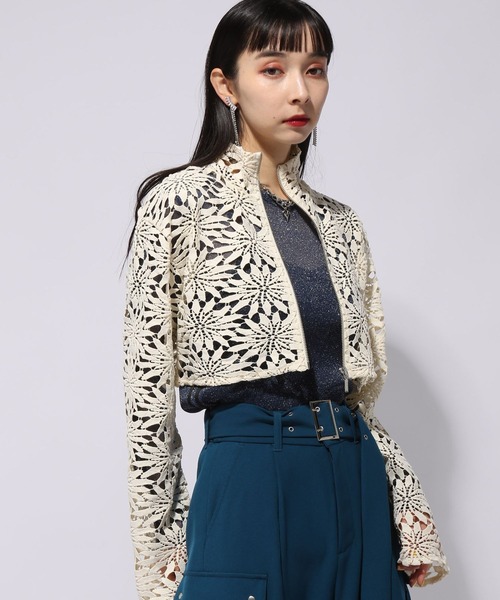 HARE（ハレ）の「レースZIPショートカーディガン(HARE)（カーディガン/ボレロ・レディース・アイボリー/ブラック・FREE）」の6枚目の写真