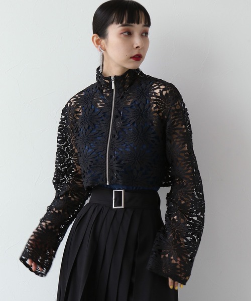 HARE（ハレ）の「レースZIPショートカーディガン(HARE)（カーディガン/ボレロ・レディース・アイボリー/ブラック・FREE）」の9枚目の写真