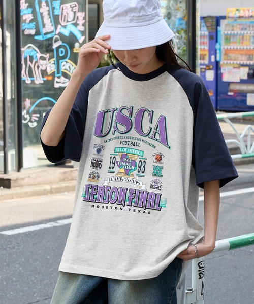 ヴィンテージライクスポーツグラフィック ラグラン半袖Tシャツ MONO