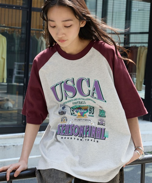 MONO-MART(モノマート)の「ヴィンテージライクスポーツグラフィック ラグラン半袖Tシャツ(Tシャツ/カットソー・レディース・ネイビー系/ネイビー系2/ホワイト系/ブラック系/ブラック系2/チャコール/ワイン/ネイビー/ブラック・M/L)」の12枚目の写真