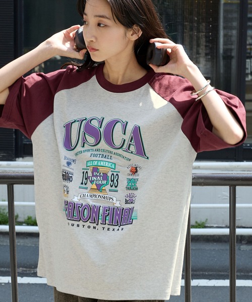 MONO-MART(モノマート)の「ヴィンテージライクスポーツグラフィック ラグラン半袖Tシャツ(Tシャツ/カットソー・レディース・ネイビー系/ネイビー系2/ホワイト系/ブラック系/ブラック系2/チャコール/ワイン/ネイビー/ブラック・M/L)」の13枚目の写真