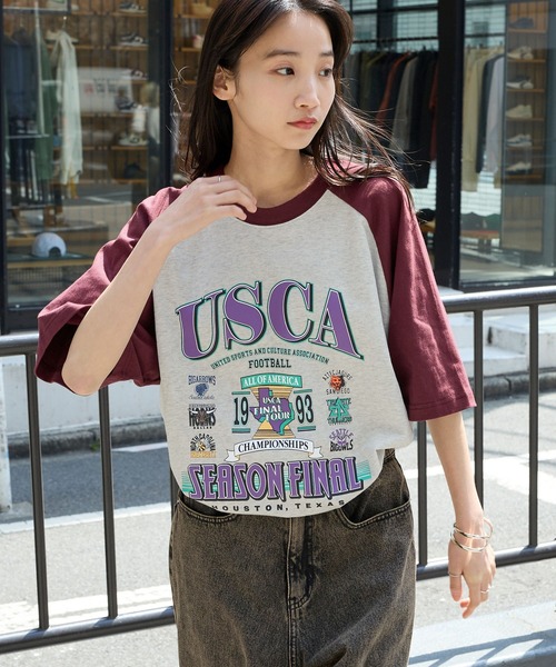 MONO-MART(モノマート)の「ヴィンテージライクスポーツグラフィック ラグラン半袖Tシャツ(Tシャツ/カットソー・レディース・ネイビー系/ネイビー系2/ホワイト系/ブラック系/ブラック系2/チャコール/ワイン/ネイビー/ブラック・M/L)」の14枚目の写真