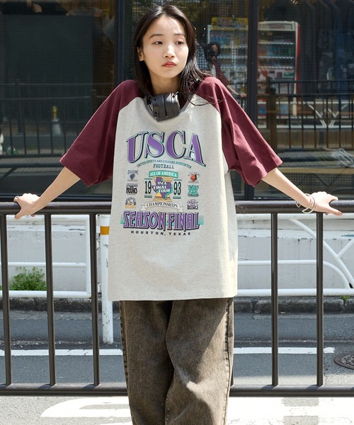 MONO-MART(モノマート)の「ヴィンテージライクスポーツグラフィック ラグラン半袖Tシャツ(Tシャツ/カットソー・レディース・ネイビー系/ネイビー系2/ホワイト系/ブラック系/ブラック系2/チャコール/ワイン/ネイビー/ブラック・M/L)」の15枚目の写真