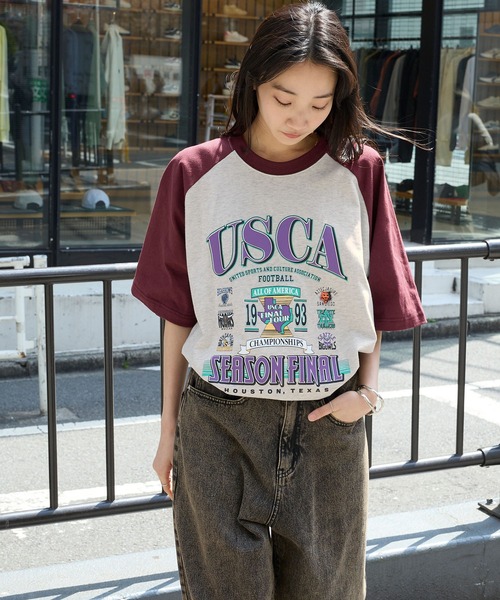 MONO-MART(モノマート)の「ヴィンテージライクスポーツグラフィック ラグラン半袖Tシャツ(Tシャツ/カットソー・レディース・ネイビー系/ネイビー系2/ホワイト系/ブラック系/ブラック系2/チャコール/ワイン/ネイビー/ブラック・M/L)」の16枚目の写真