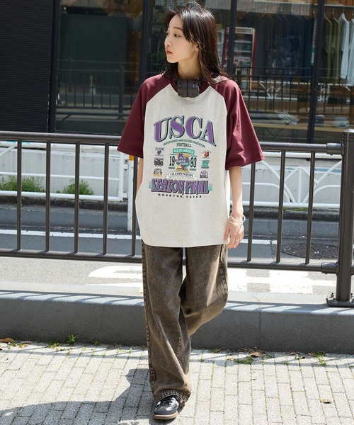 MONO-MART(モノマート)の「ヴィンテージライクスポーツグラフィック ラグラン半袖Tシャツ(Tシャツ/カットソー・レディース・ネイビー系/ネイビー系2/ホワイト系/ブラック系/ブラック系2/チャコール/ワイン/ネイビー/ブラック・M/L)」の17枚目の写真