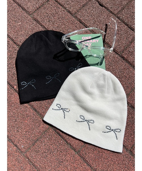 WC（ダブル シー）の「ビジューリボンビーニー（ニットキャップ/ビーニー・レディース・ホワイト/ブラック・FREE）」の5枚目の写真