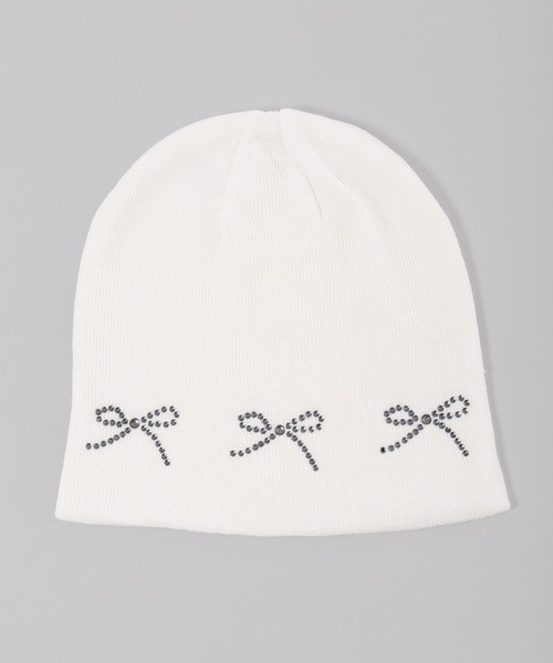 WC（ダブル シー）の「ビジューリボンビーニー（ニットキャップ/ビーニー・レディース・ホワイト/ブラック・FREE）」の6枚目の写真