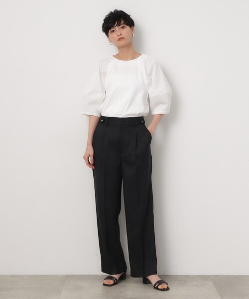 OPAQUE.CLIP(オペークドットクリップ)の「◆セットアップ対応/リネンライクワイドストレートパンツ【洗濯機洗い可】(その他パンツ・レディース・ブラック/ベージュ系その他7・38/42/40)」の4枚目の写真