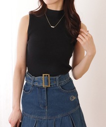 プチハイネック ノースリーブ リブ ニット トップス