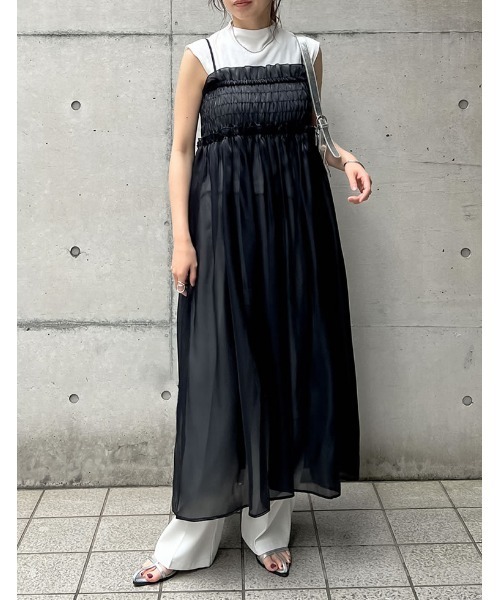 ラメオーガンジーシャーリングキャミワンピース（ワンピース