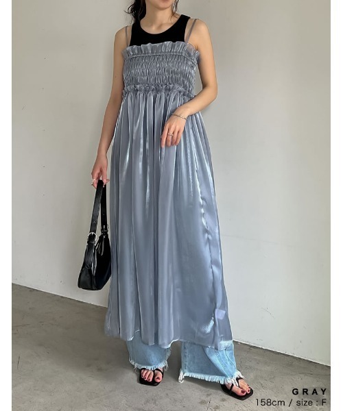 ラメオーガンジーシャーリングキャミワンピース（ワンピース