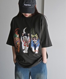アニマル前後プリントオーバーサイズユニセックスTシャツ