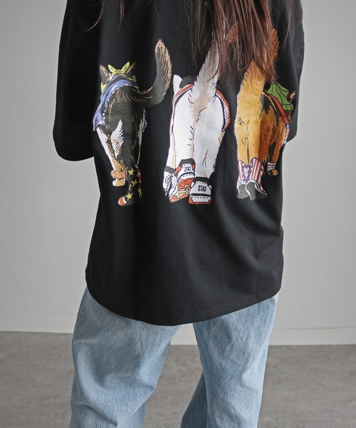 COURO(コウロ)の「アニマル前後プリントオーバーサイズユニセックスTシャツ(Tシャツ/カットソー・レディース・ホワイト/ホワイト系/ブラック系/ブラック/チャコールグレー/チャコール/ライトグレー系/オートミール・M/L/XL)」の13枚目の写真