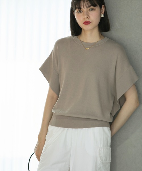 OPAQUE.CLIP（オペークドットクリップ）の「◆UV クールタッチ袖ヒラニット【接触冷感/抗ピル/洗濯機洗い可】（ニット/セーター・レディース・ベージュ/ホワイト/グリーン/ブラック・36/38/40/42）」の3枚目の写真