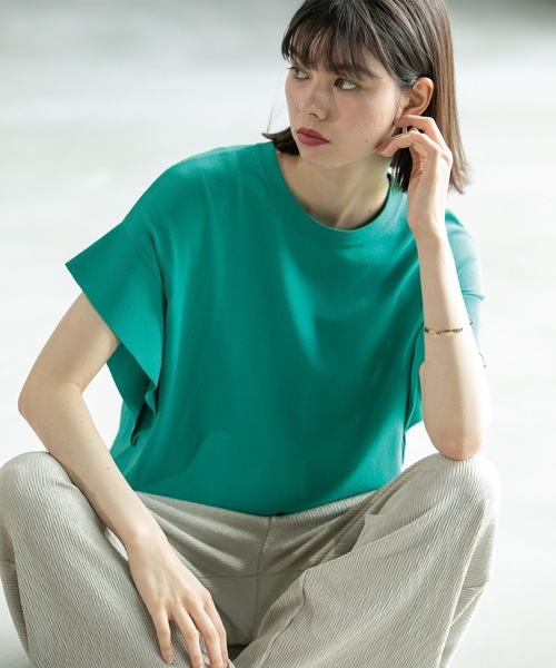 OPAQUE.CLIP（オペークドットクリップ）の「◆UV クールタッチ袖ヒラニット【接触冷感/抗ピル/洗濯機洗い可】（ニット/セーター・レディース・ベージュ/ホワイト/グリーン/ブラック・36/38/40/42）」の4枚目の写真