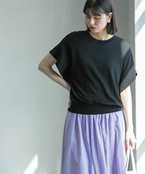 OPAQUE.CLIP（オペークドットクリップ）の「◆UV クールタッチ袖ヒラニット【接触冷感/抗ピル/洗濯機洗い可】（ニット/セーター・レディース・ベージュ/ホワイト/グリーン/ブラック・36/38/40/42）」の2枚目の写真