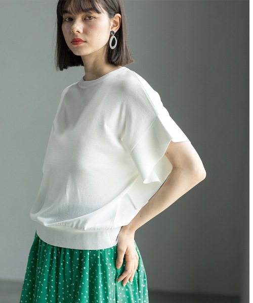 OPAQUE.CLIP（オペークドットクリップ）の「◆UV クールタッチ袖ヒラニット【接触冷感/抗ピル/洗濯機洗い可】（ニット/セーター・レディース・ベージュ/ホワイト/グリーン/ブラック・36/38/40/42）」の7枚目の写真