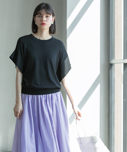 OPAQUE.CLIP（オペークドットクリップ）の「◆UV クールタッチ袖ヒラニット【接触冷感/抗ピル/洗濯機洗い可】（ニット/セーター・レディース・ベージュ/ホワイト/グリーン/ブラック・36/38/40/42）」の12枚目の写真